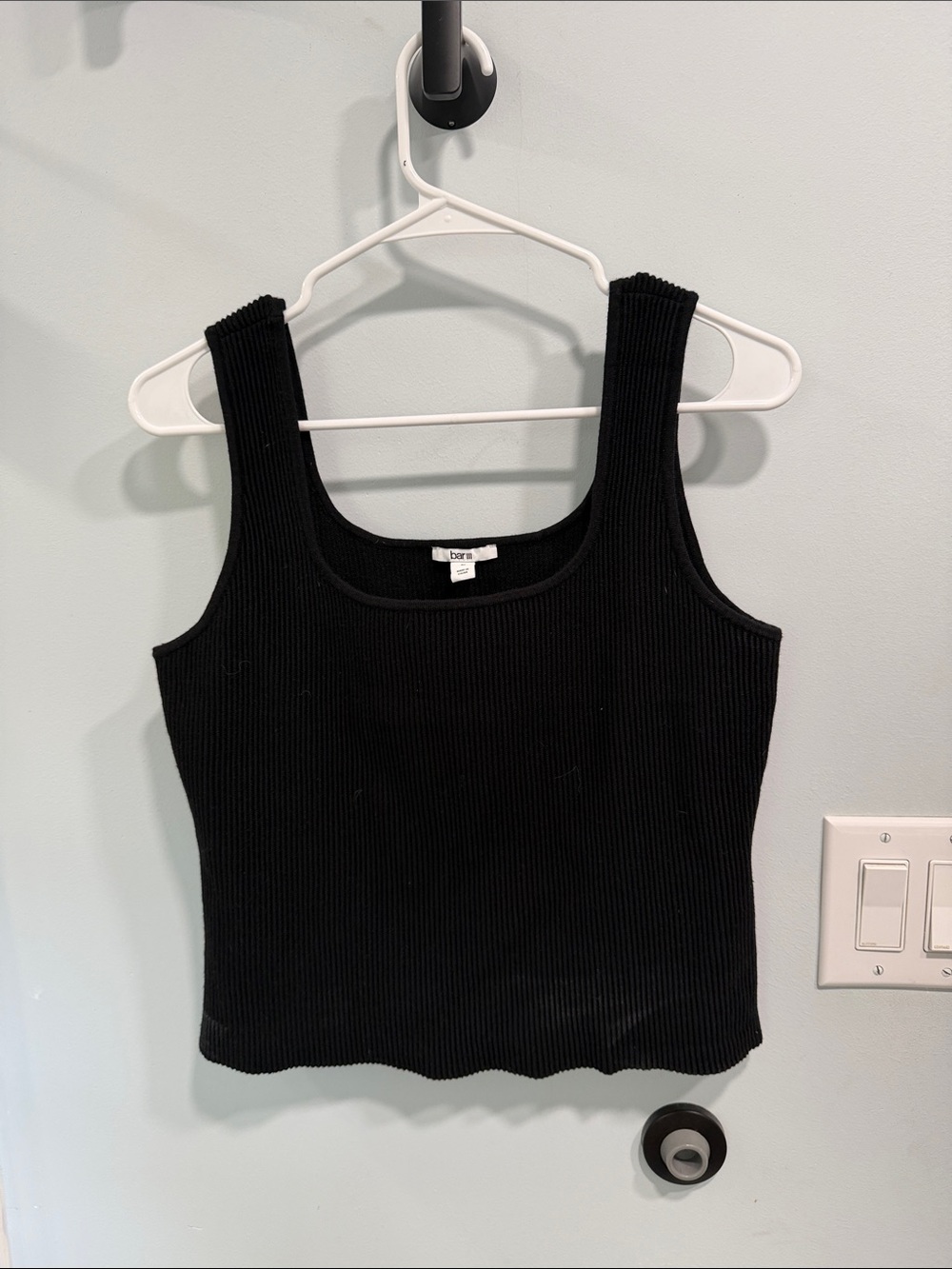 Bershka Black Ribbed Square-Neck Tank